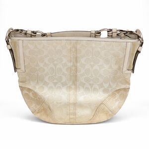 Coach White and Cream Signature Shoulder Bag